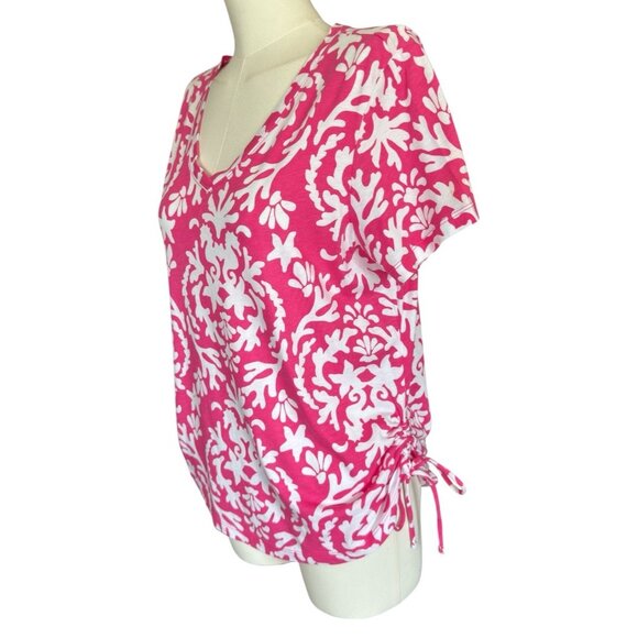 Caribbean Joe Petite Pink V-Neck Short Sleeve Pullover Top Women's Petite Large - Picture 2 of 8